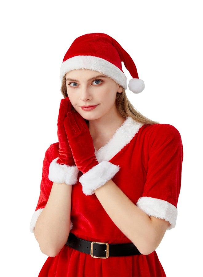 sodknow Santa Claus Gloves for Adults, Red Christmas Costume Velvet Gloves with White Fur Cuff, Mrs Claus Holiday Party Cosplay Accessories for Women & Men (1 Pair) - Image 5